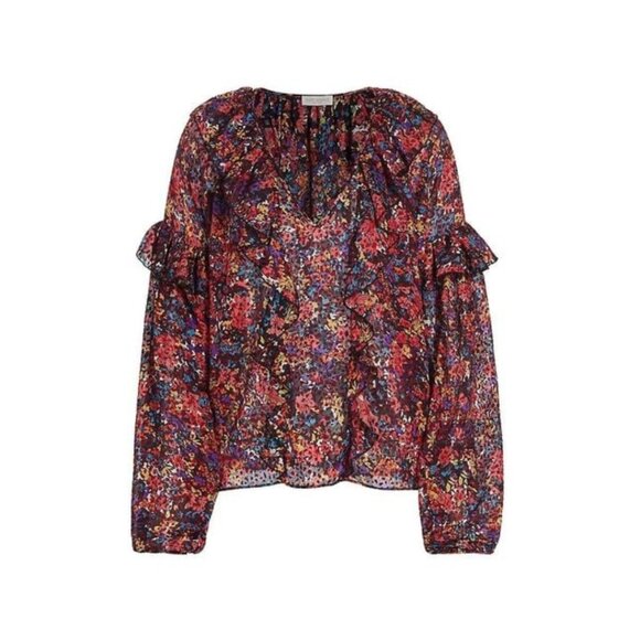 NWT Ramy Brook Women's Red Lana Floral Ruffled Top Size Medium - Picture 5 of 8
